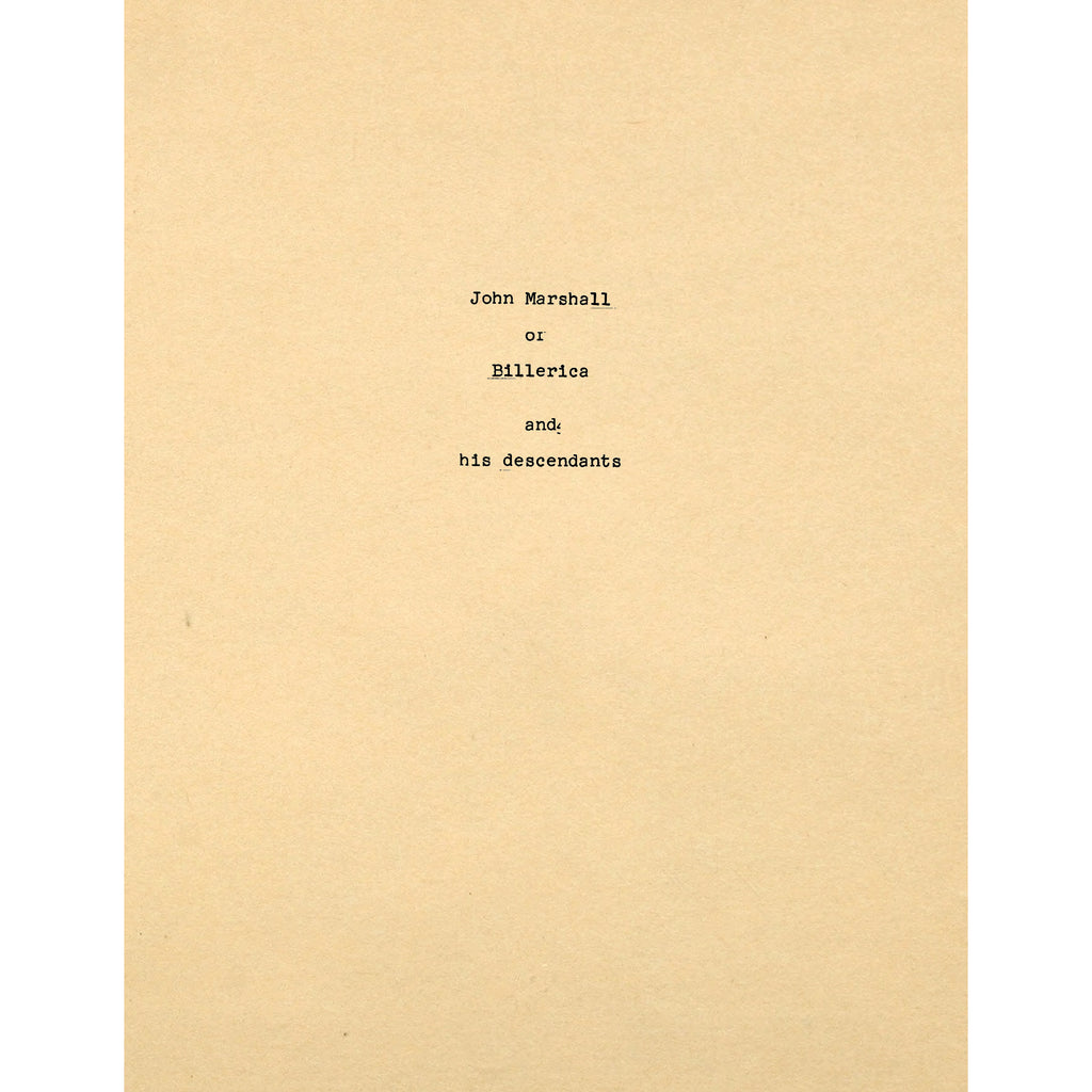 John Marshall of Billerica and his descendants