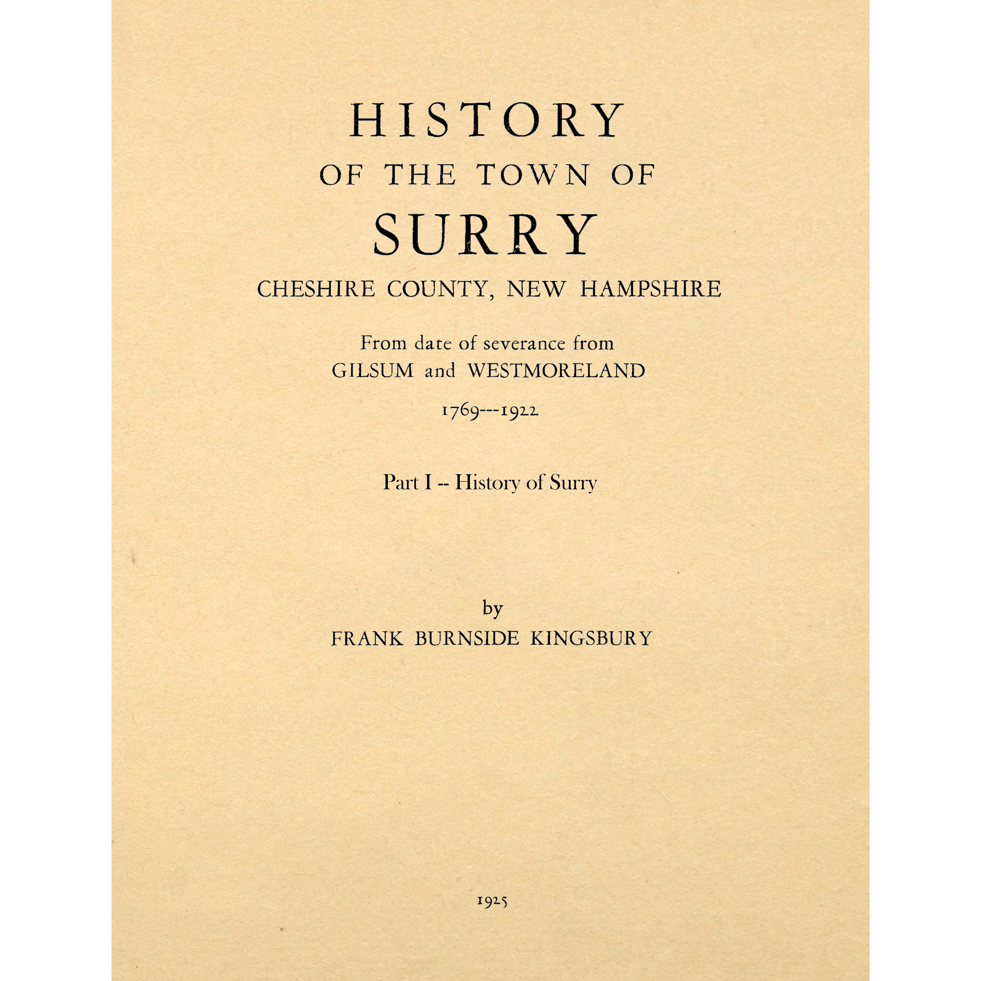 History Of The Town Of Surry, Cheshire County, New Hampshire