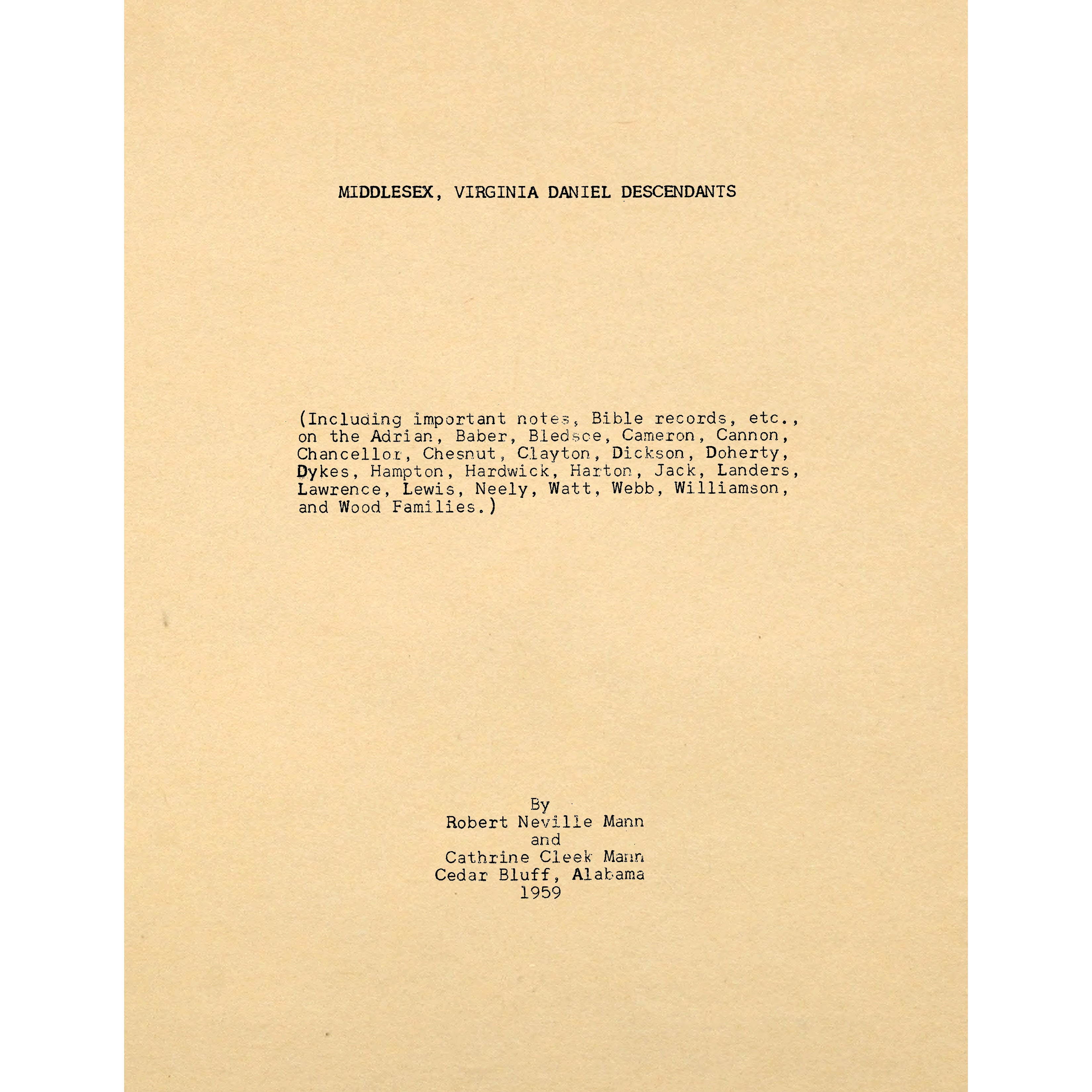 Middlesex, Virginia Daniel Descendants