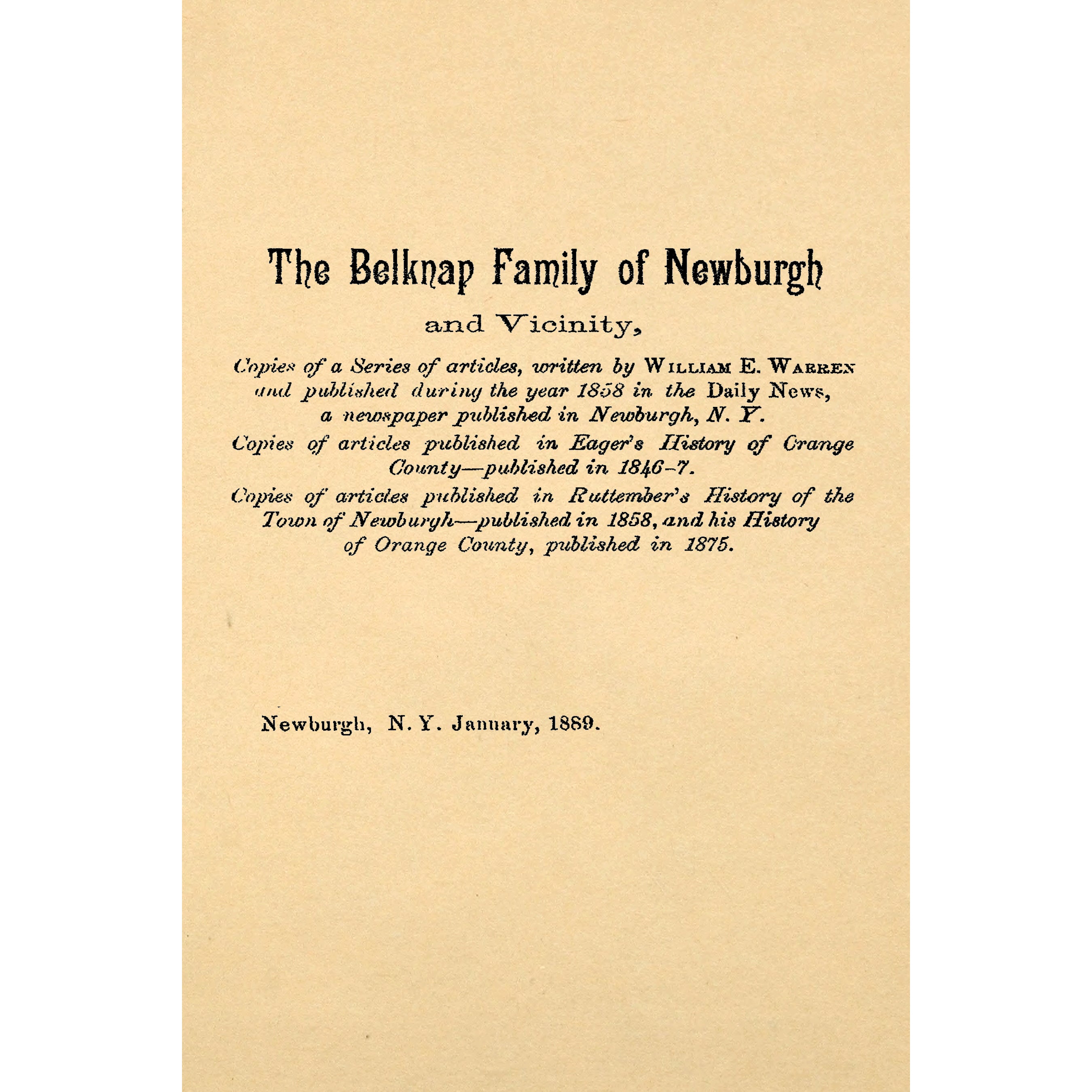 The Belknap Family of Newburgh and Vicinity