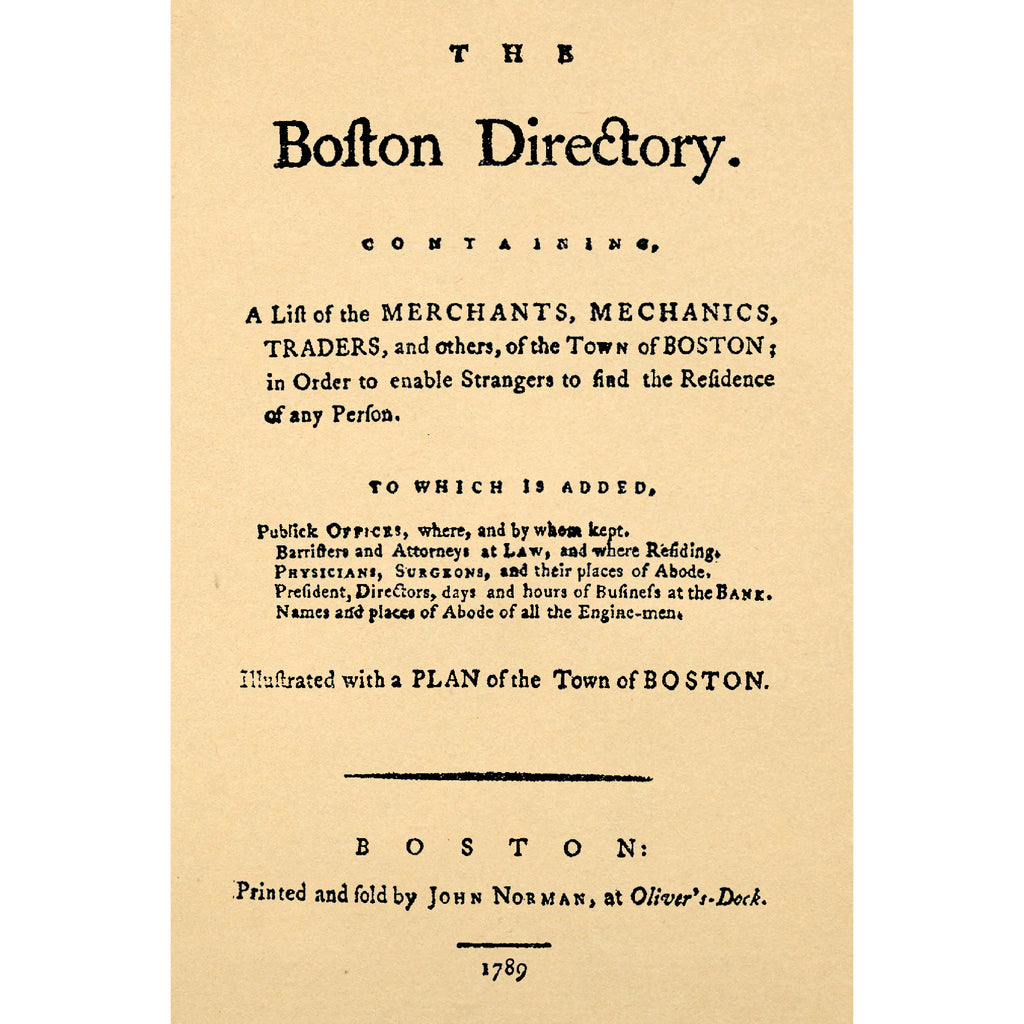 The Boston Directory. [1789]