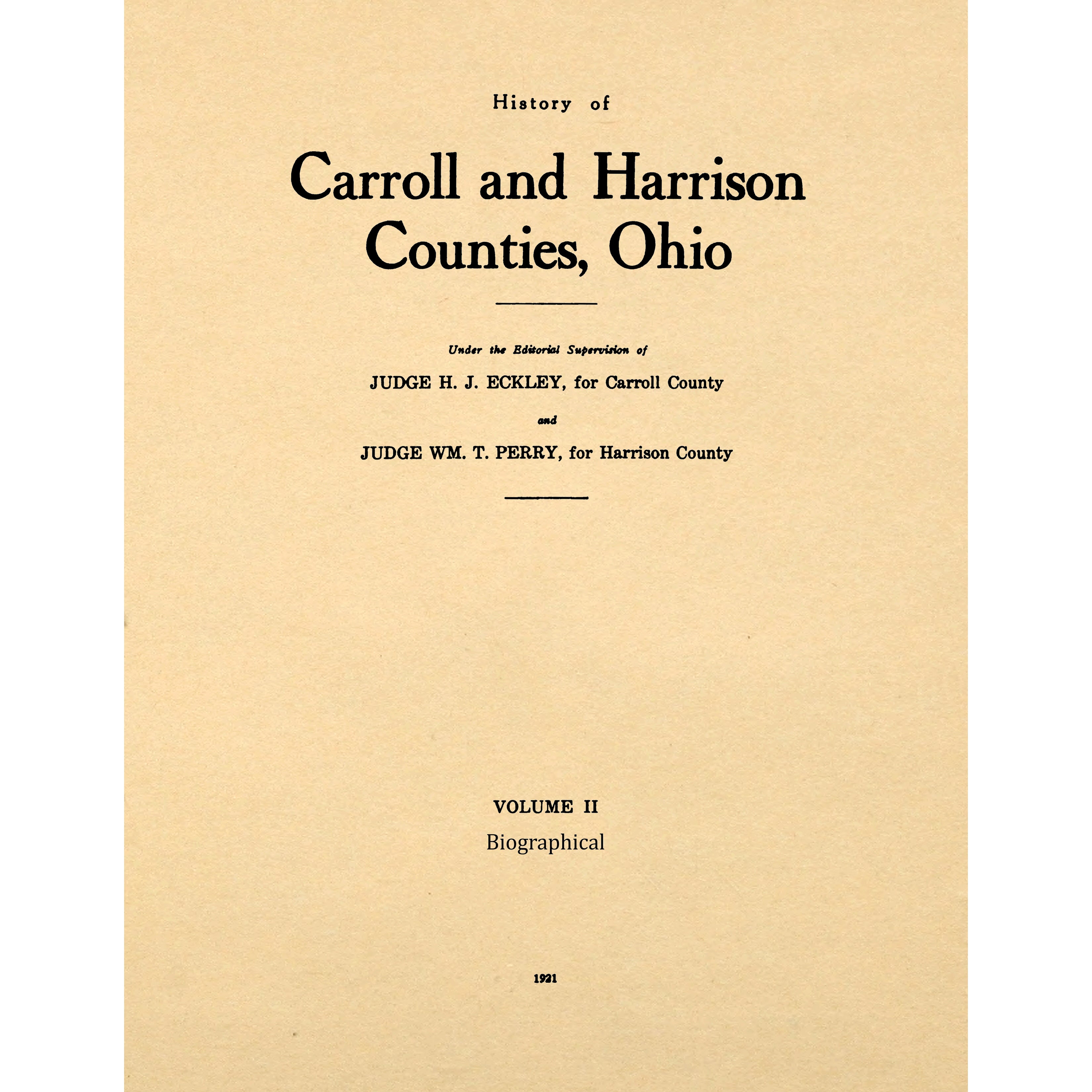 History of Carroll and Harrison Counties, Ohio Volume II - Biographical