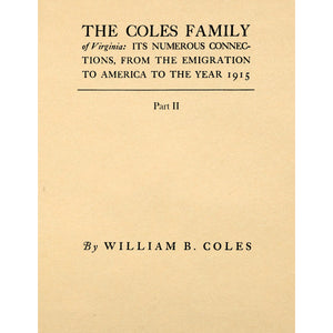 The Coles Family Of Virginia