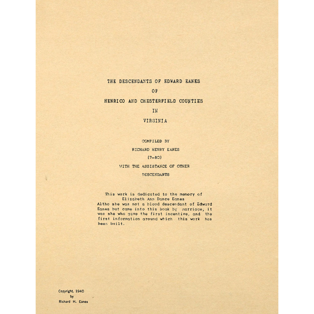 The Descendants of Edward Eanes