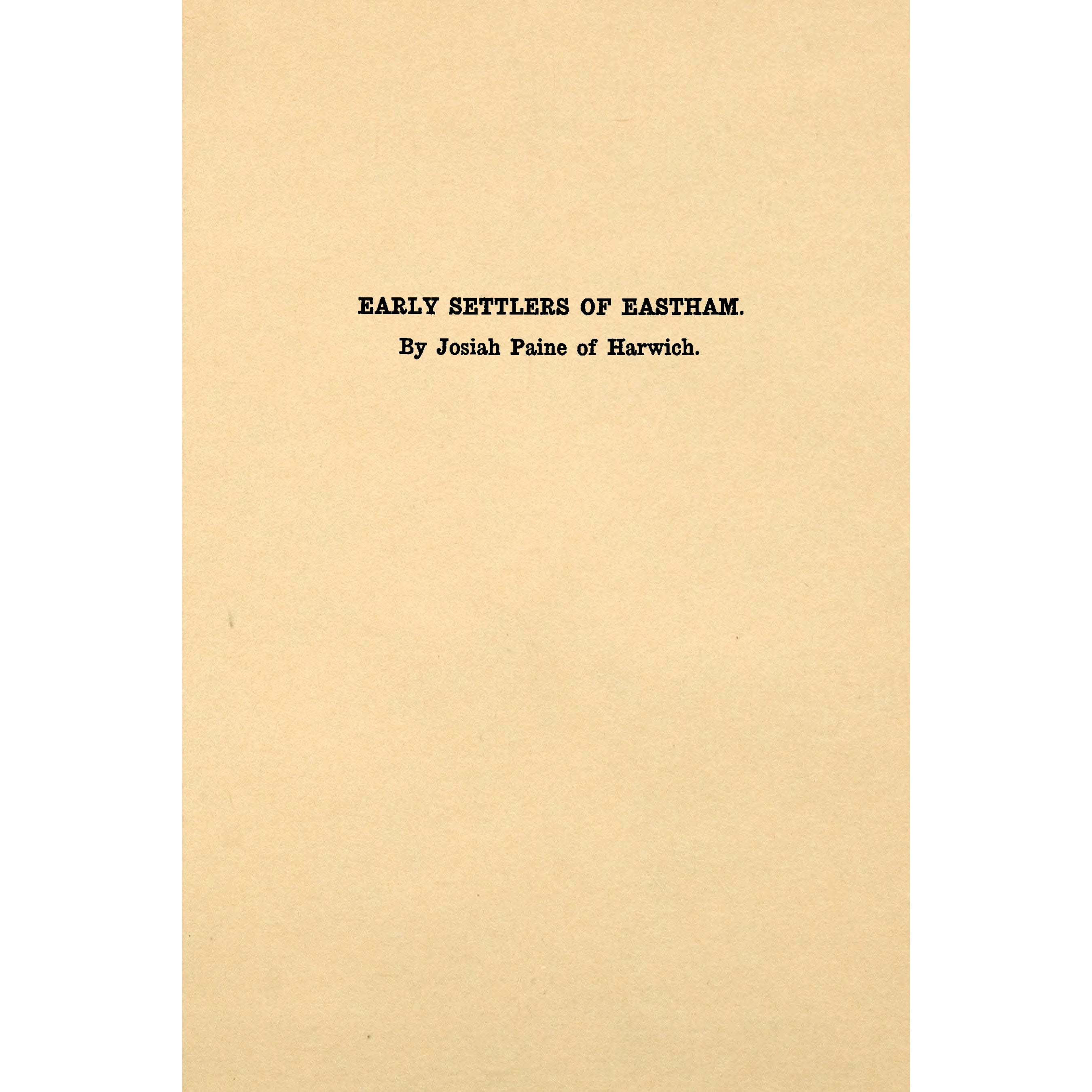 Early Settlers of Eastham [Massachusetts]