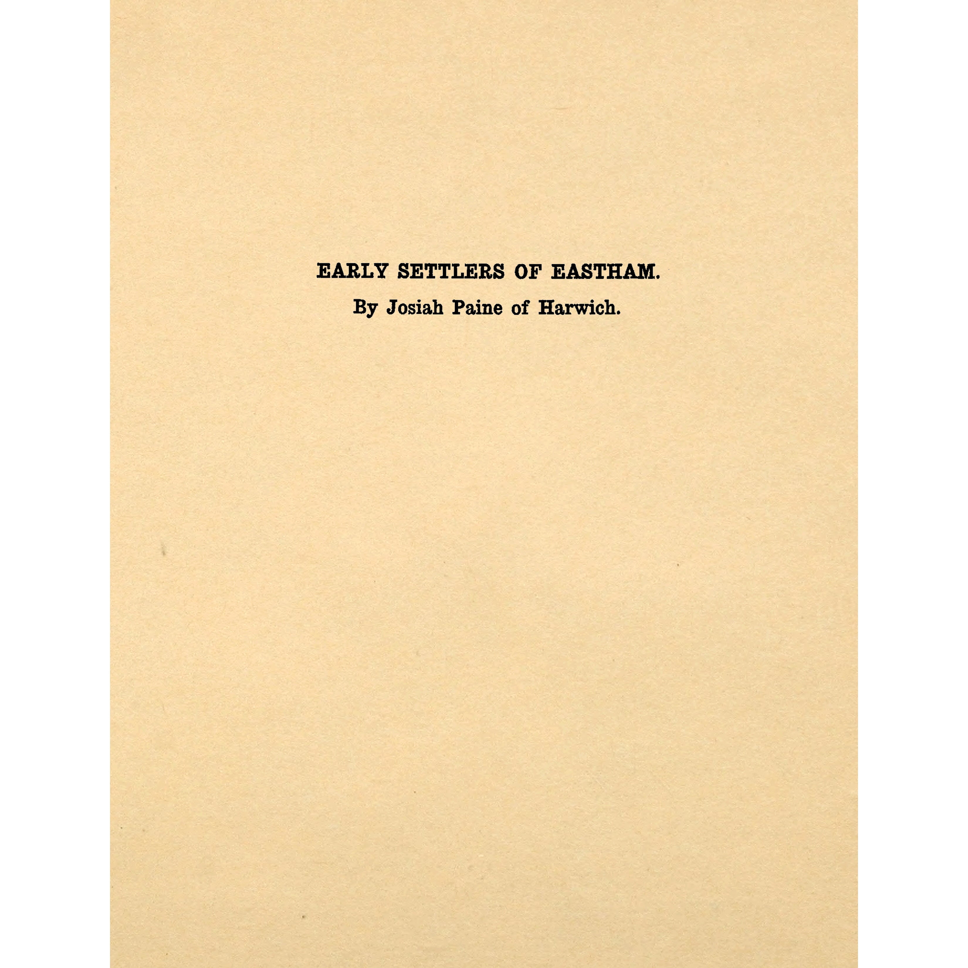 Early Settlers of Eastham [Massachusetts]