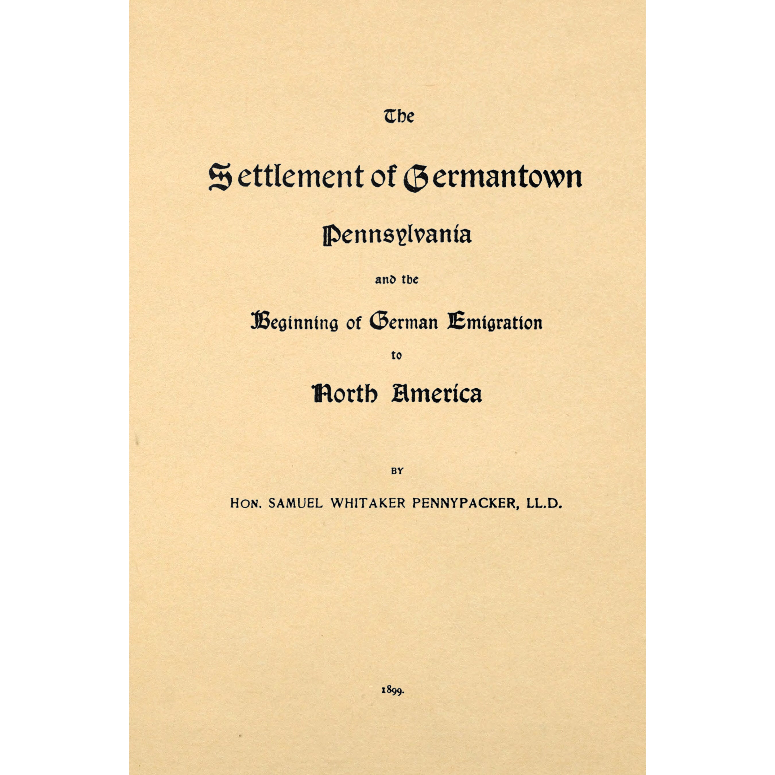 The Settlement of Germantown Pennsylvania