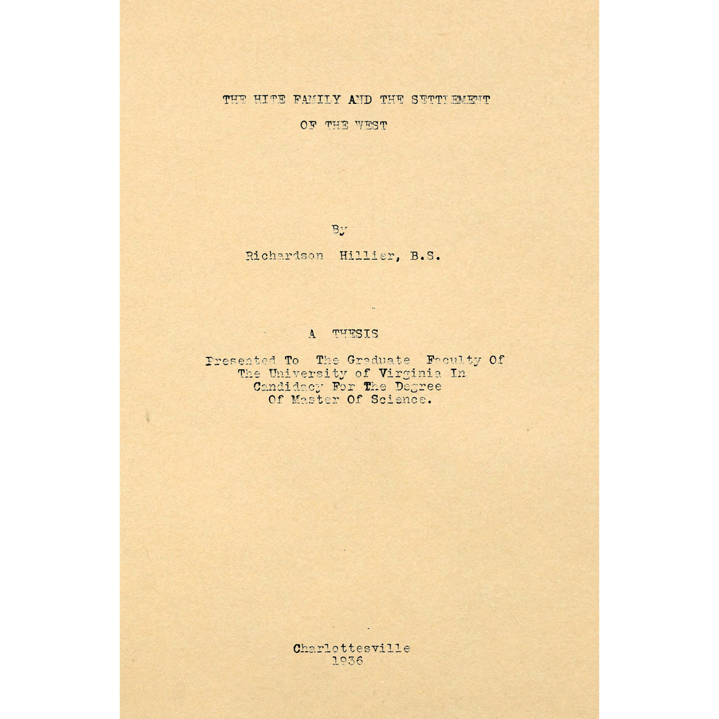 The Hite Family and the Settlement of the West;