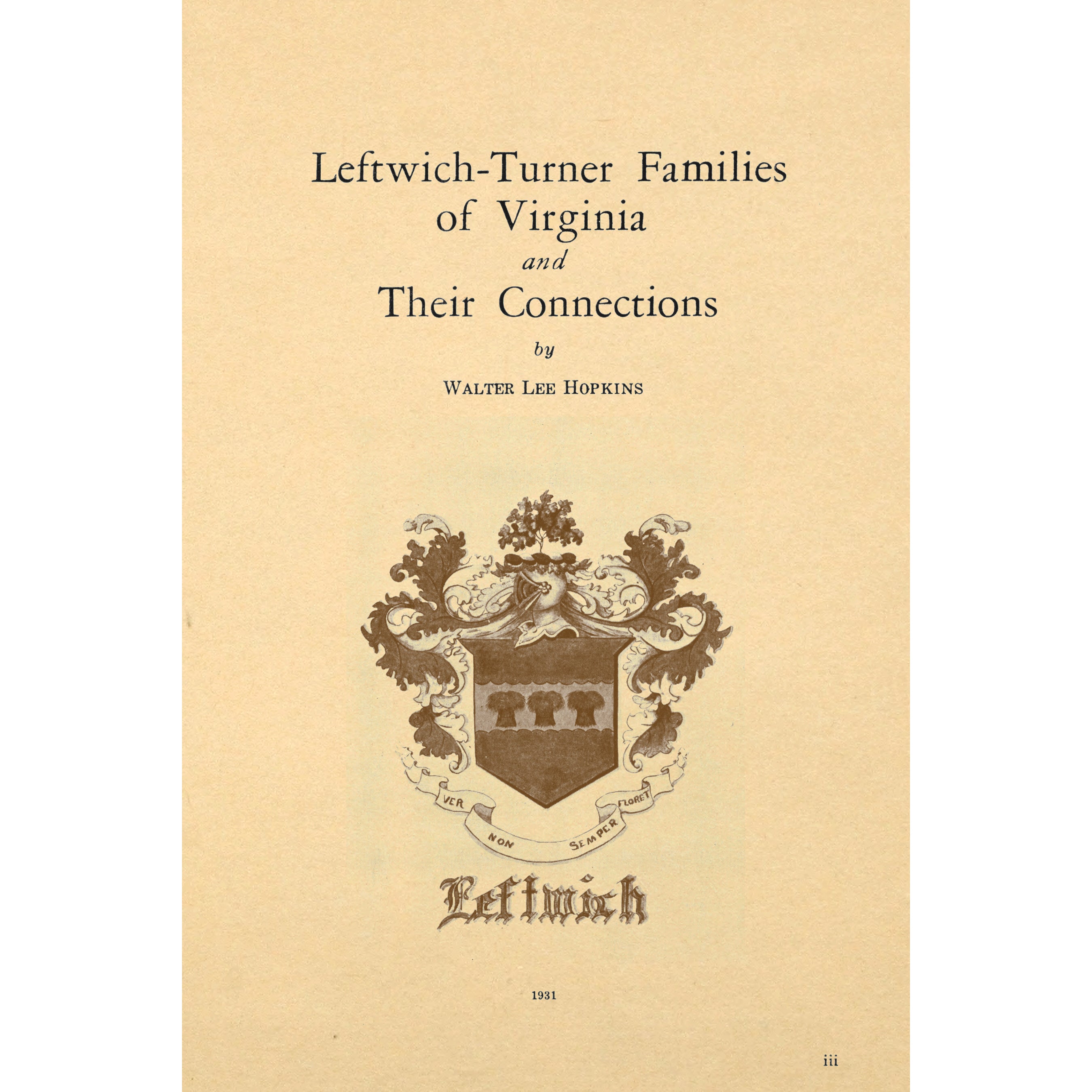 Leftwich - Turner Families of Virginia and Their Connections