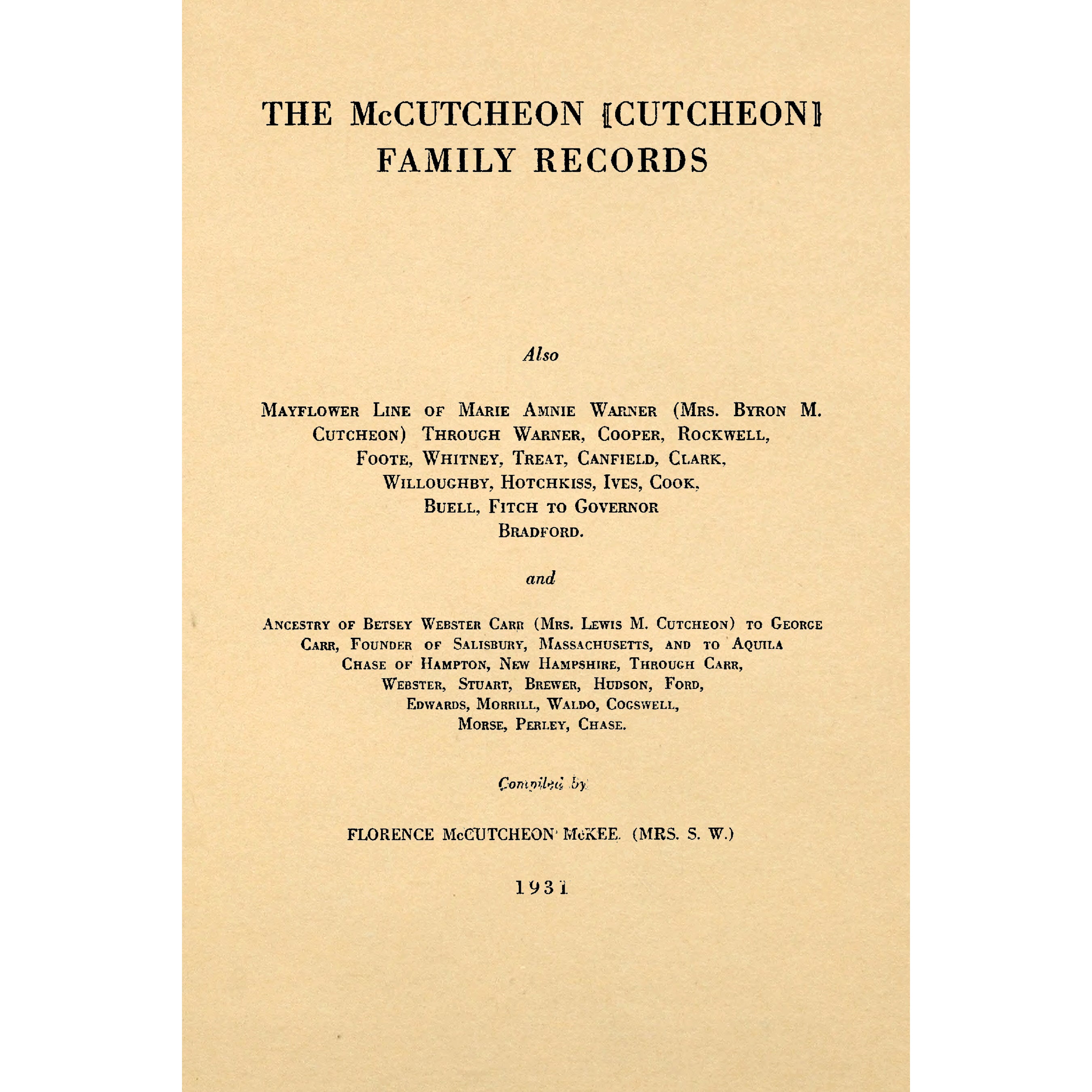 The McCutcheon (Cutcheon) family records