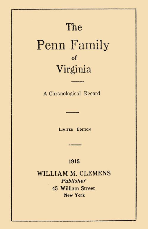 The Penn Family of Virginia, A Chronological Record