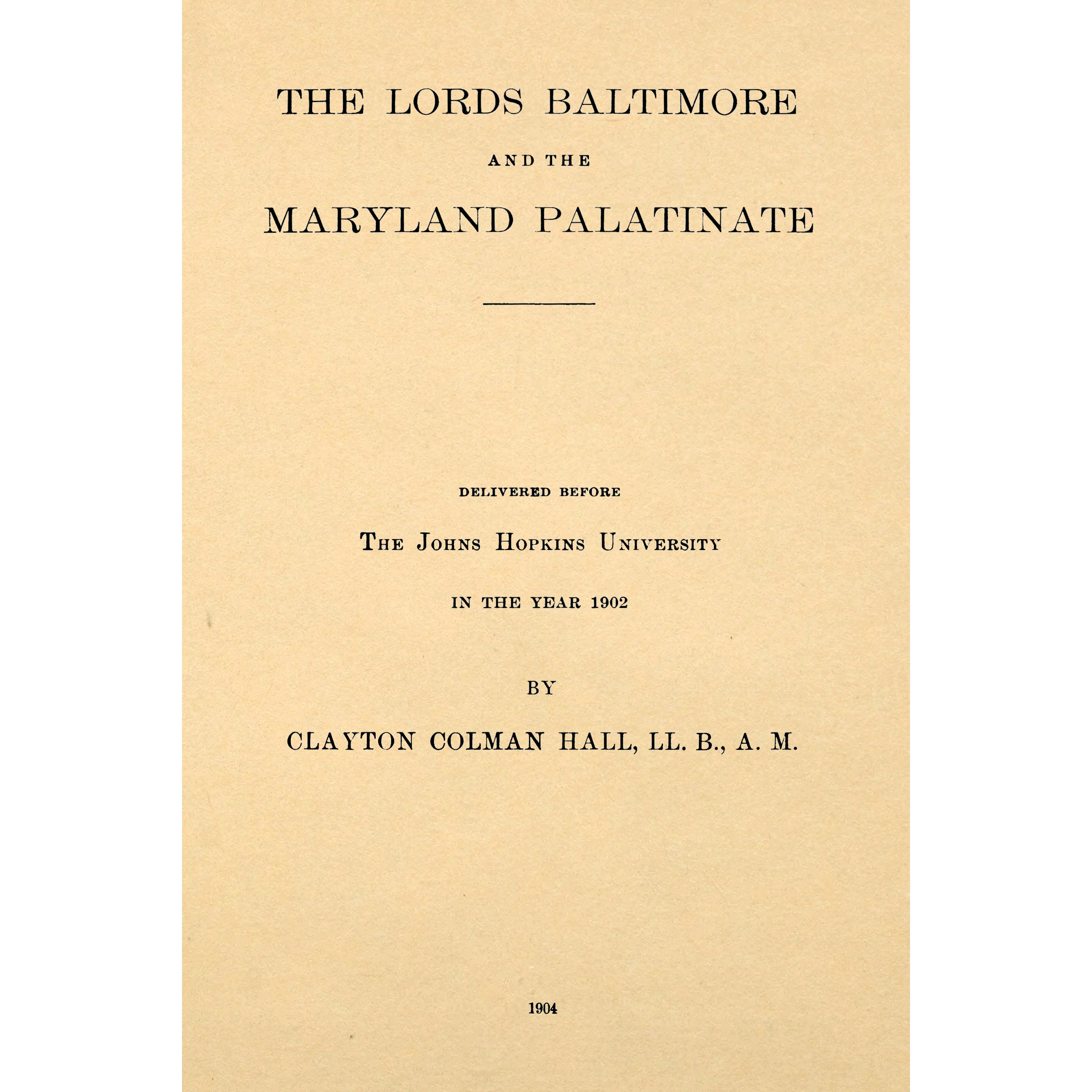 The lords Baltimore and the Maryland palatinate